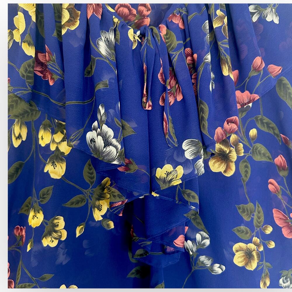 Victoria's Secret Vintage Gold Label Women Sheer Floral Ruffle Tunic Top S Blue - Picture 8 of 10